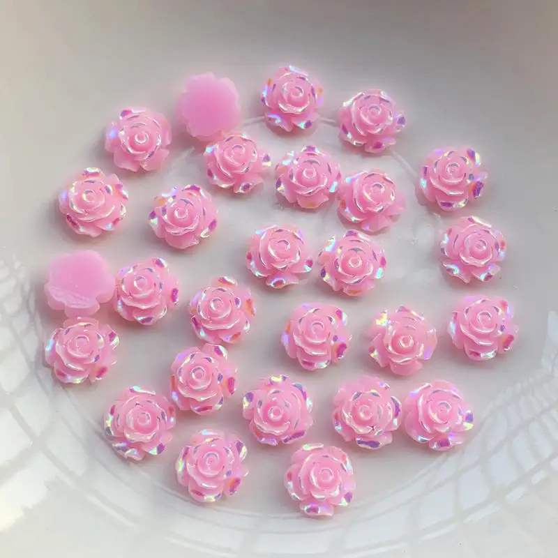 Beautiful AB color 10mm3d rose flat back resin scrapbook DIY bead accessories resin crafts wedding decoration 100pcs / lot