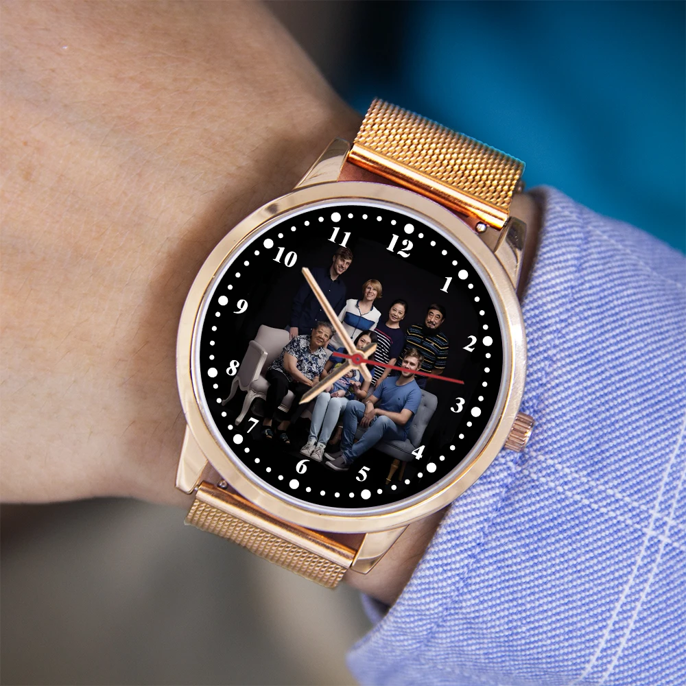 هدية رائعة 45/38 مللي متر ساعة يطبع شعار الصورة أسود فضي روزجولد حركة الكوارتز سبيكة حالة الصلب سيليكون حزام من الجلد