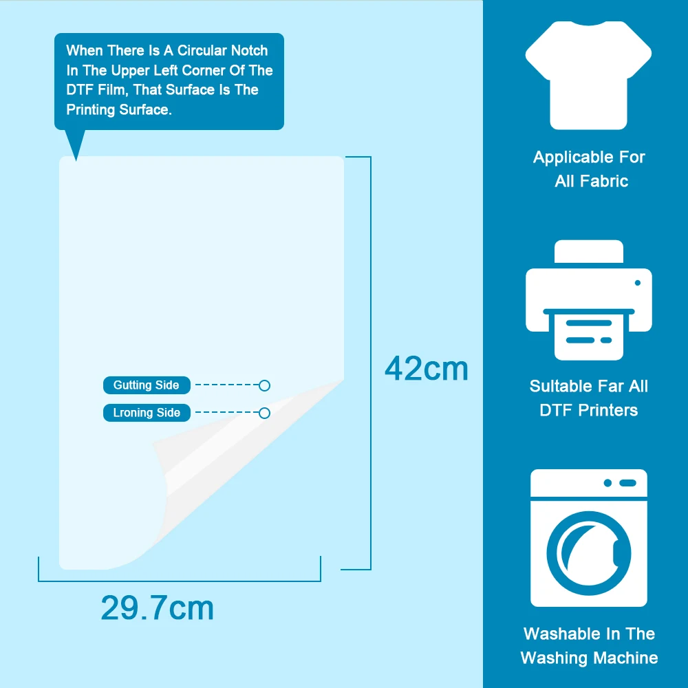 A3 50/100 PCS heat transfer DTF PET Film A3（11''×17' inch） single Side DTF Film For R1390 L1800 DX5 L805 DTF clothes Printer
