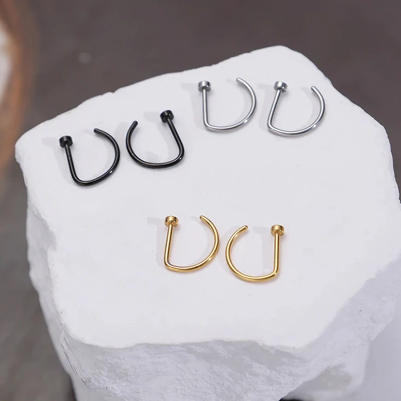 곡선 바벨 가짜 코 피어싱 D 모양의 Tragus 헬릭스 스터드 귀걸이 후프 Septum 링 스테인레스 스틸 콧 구멍 바디 쥬얼리