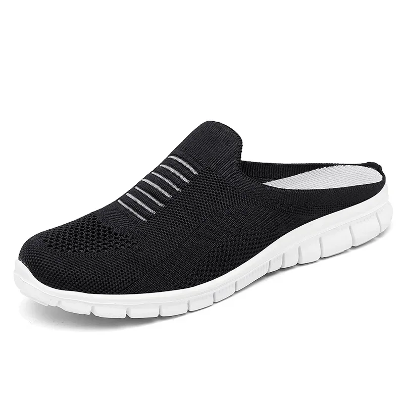 

2024 Women lightweight Round Toe Mules Flats Soft House Slippers Female Slides Black Summer Casual Breathable Mesh Lazy Shoes