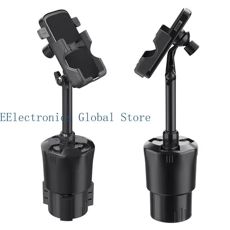 462B 2 in 1 for Car Truck Drinking Bottle Bracket Gooseneck Coffee Water Cup Holder Phone Rack Container with Adjustable Neck