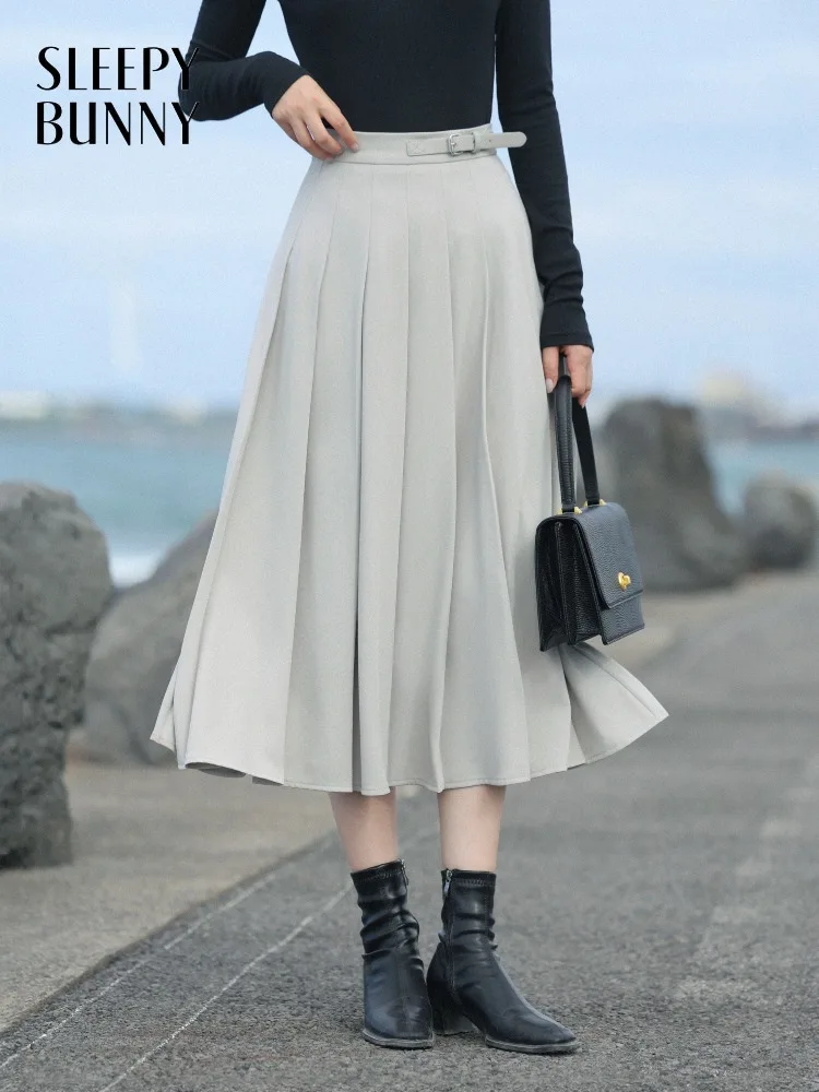 

Elegant High Waist Pleated Skirt Casual A-Line Midi Skirt Flowy Slimming Umbrella Skirt Autumn Petite Office or Daily Outfits