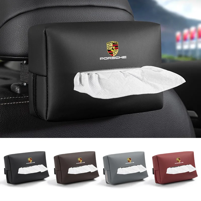 

Car Interior Tissue Bag Seat Back Tissue Storage Box Holder For Porsche Cayenne Panamera Macan 911 718 Taycan Boxster Cayman 918