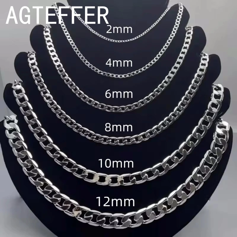 

Men's 925 Sterling Silver Necklace 2/4/6/8/10/12MM 40-75cm Face Chain Necklace Lobster Clasp Men Women Engagement Jewelry Gifts