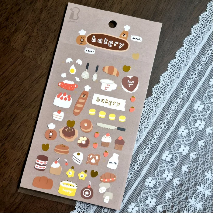 Korean Import Brand BONITO Kawaii Strawberry Bread Bakery Paper Stickers Scrapbooking Diy Journaling Stationery Diary Sticker