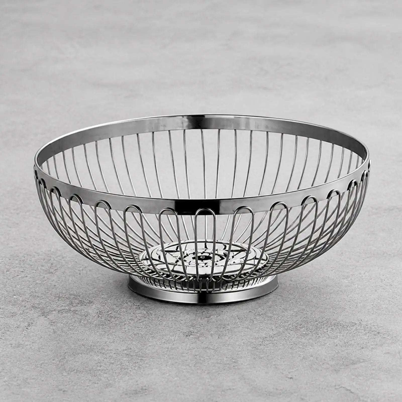 Countertop Food Basket with Pedestal Base Ventilated Stainless Steel Fruit Basket Silver Stainless Steel Fruit Bowl for Dining