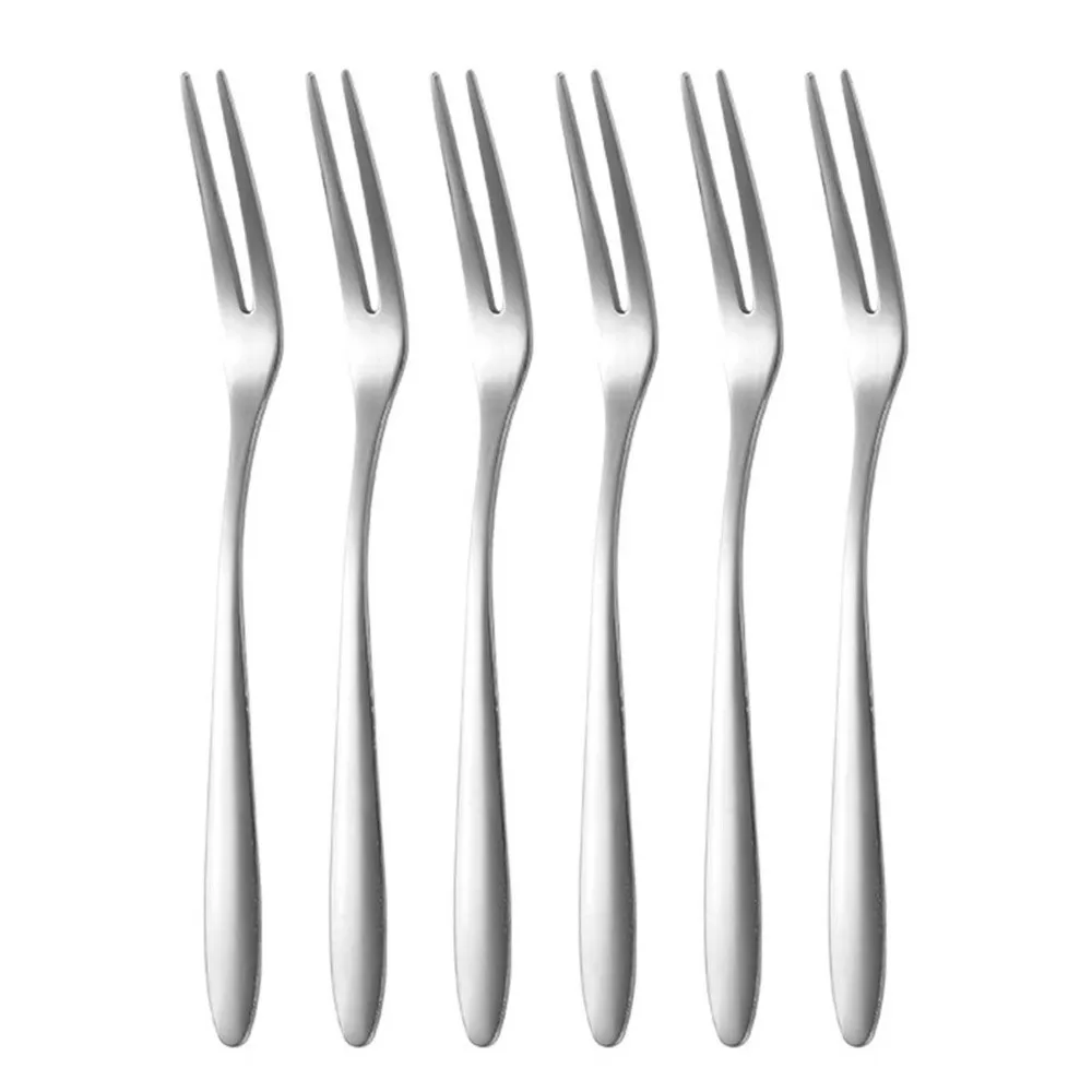 Stainless Steel Fruit Fork Tableware Two-tine Small Toothpick Long Handle Food Picks Small Fork Kitchen Accessories