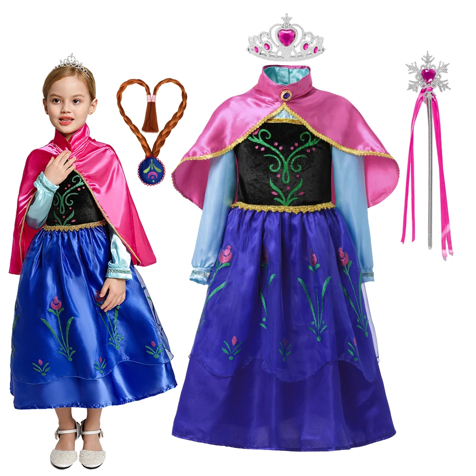 Girl Anna Princess Coronation Dress Kids Carnival Costumes Baby Girl Halloween Party Outfits Children Gift