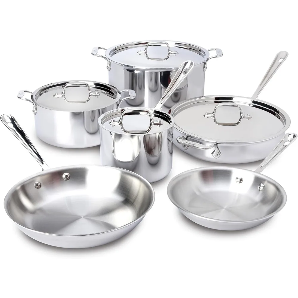 Stainless Steel Cookware Set 10 Piece, Frying Pans, Saucepans, Saute Pan, Stockpot and Soup Pot, Pots and Pans, Kitchen Set