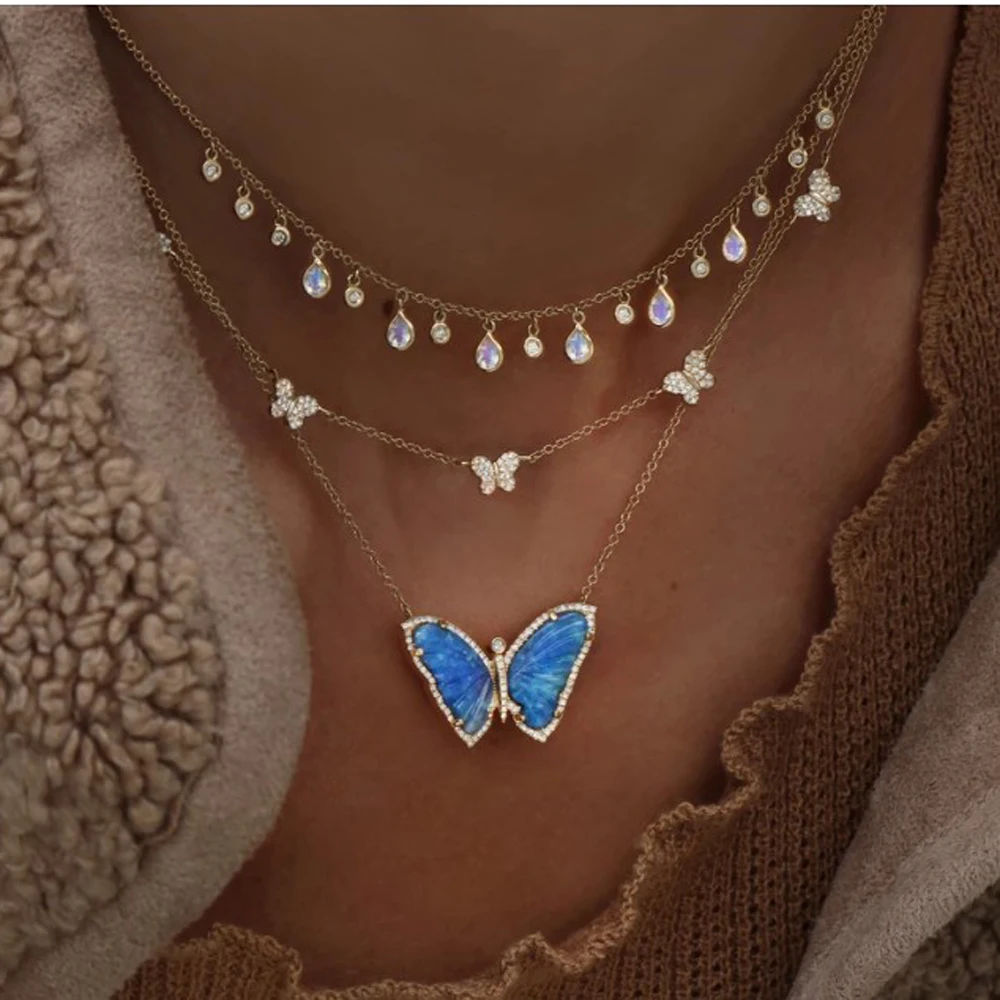 Summer New CZ Butterfly Charm Necklace For Women Cute Beautiful Animal Design Minimal Delicate White CZ 35+10cm Choker Necklaces
