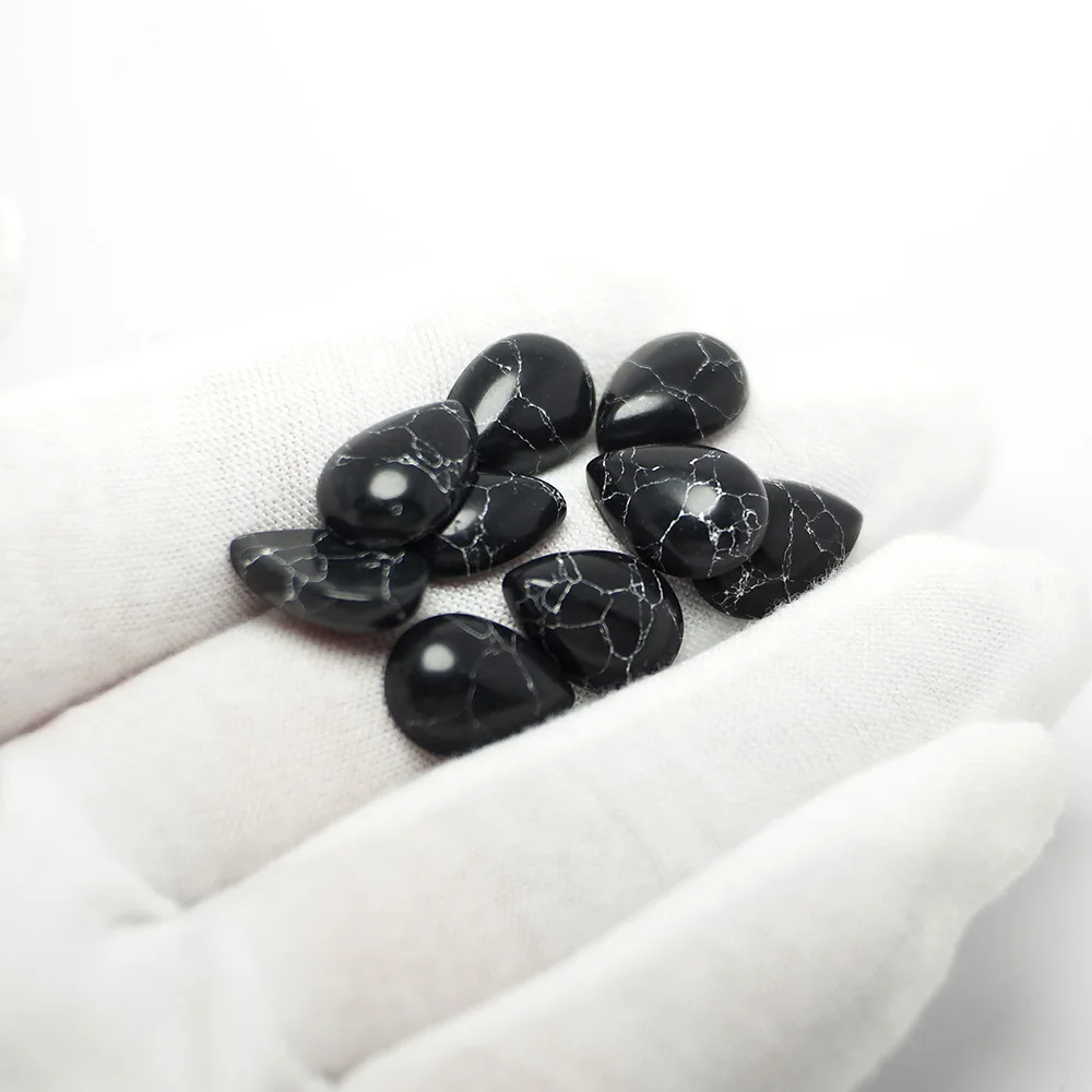 10pcs Black Cabochon Stone, Drop Necklace Stone, 10x14mm Polished Flat Back Stone,Accessorie For Jewelry Earring Making Supplies