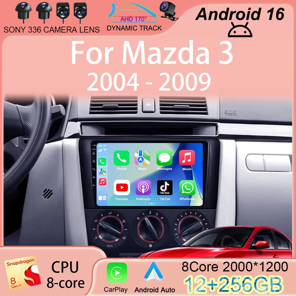 

Автомагнитола Android 16 с видеоплеером для Mazda 3 2004-2009, 2DIN, с мультимедиа BOSE, CarPlay, GPS, Wi-Fi+4G