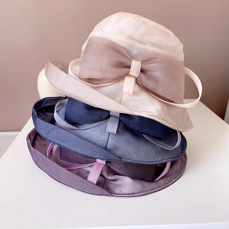 High quality mulberry silk warped edge rolled edge top hat Visor Stylish elegant breathable fisherman hat basin hat