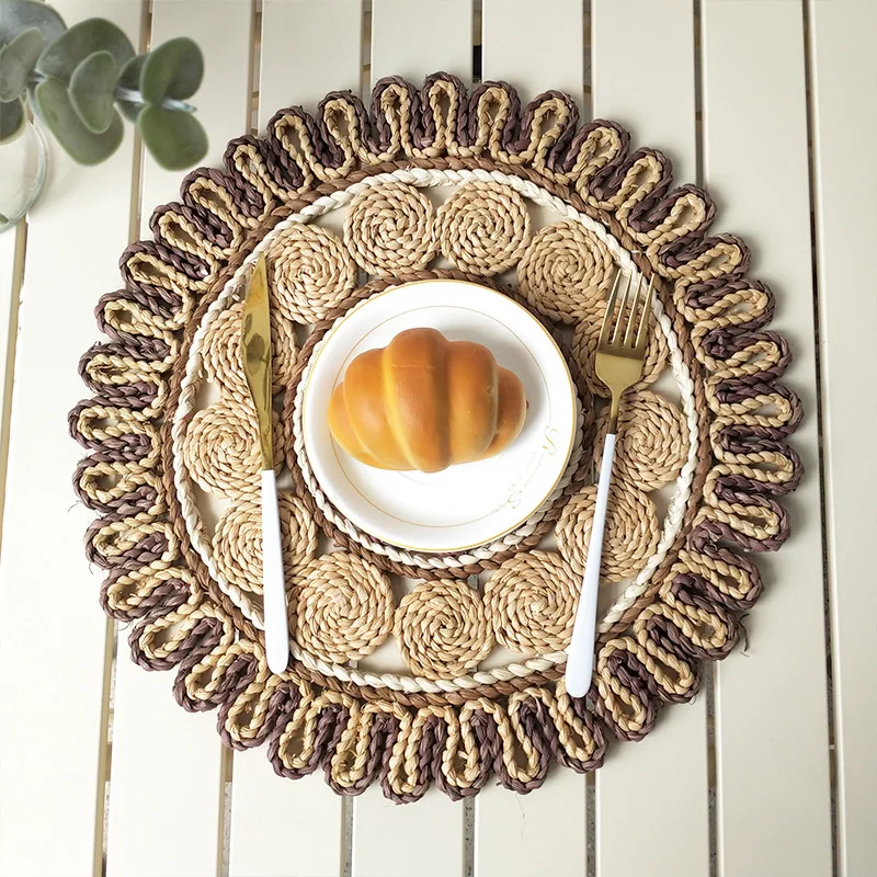 

4pcs Boho Vibrant Japanese Style Corn Husk Handwoven Straw Placemat Heat-Resistant Anti-Scald Non-Slip Decorative Pot/Table Mat