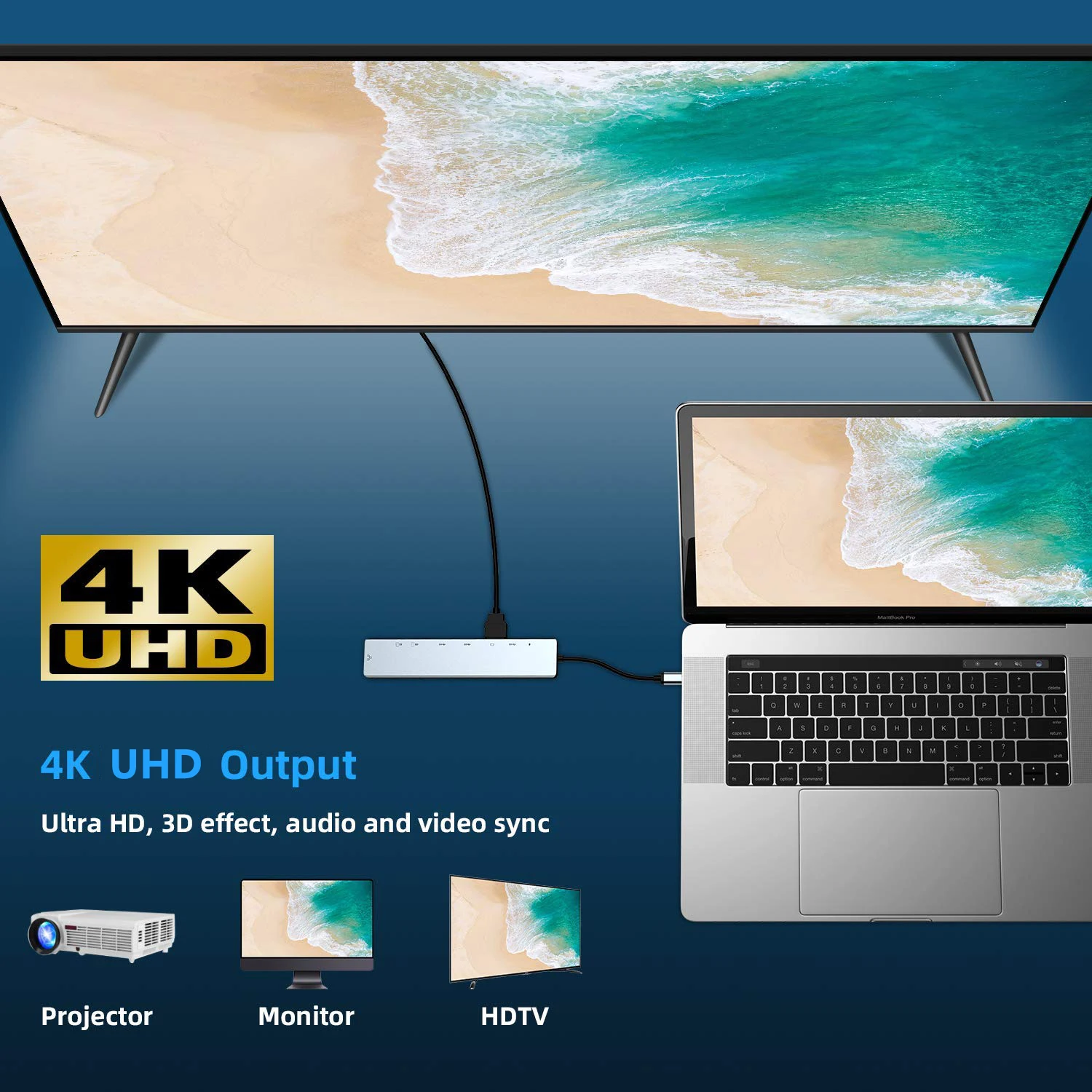 8в1 USB C Type-C Hub Thunderbolt3 to 4K HDTV TF/SD Card Slot USB RJ45 100M Ethernet-адаптер с зарядкой PD для Macbook Pro