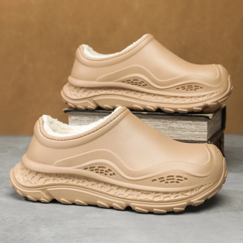 

Winter Men's Cotton Slippers Warm Shoes Outdoor Indoor Chef Worker Warm Shoes Waterproof Male Non-slip House Plush Warm Slippers