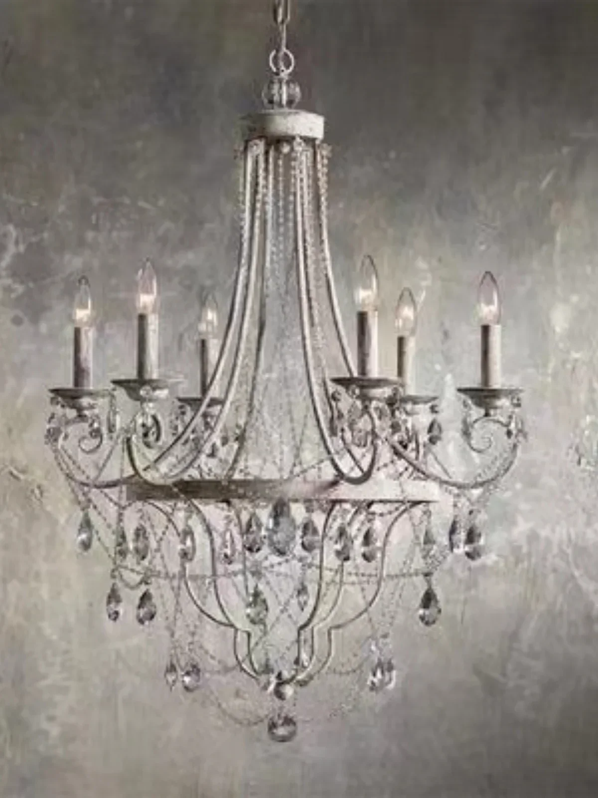 French Vintage Iron Art Crystal Candle Home Decoration Pendant Light Villa Living Room Restaurant Light Hotel Lobby Lighting