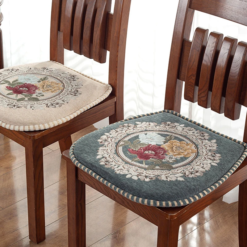 European Horseshoe Dining Chair Cushion Chenille Embossed Jacquard Non-Slip Hip Pad Detachable Winter Warm Seat Pads for Office