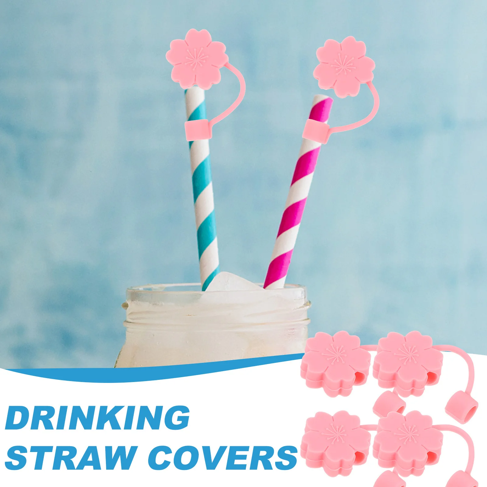 

4Pcs Reusable Silicone Straw Protector Caps Flower Shape Leakproof Dust Proof Straw Cover Plugs for Outdoor Activity