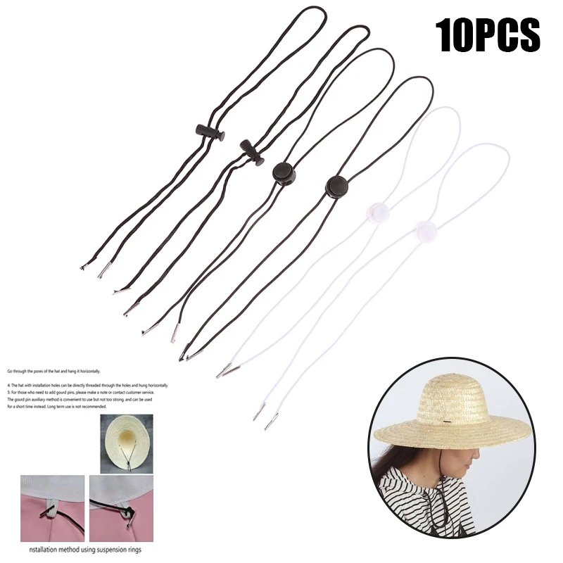 

10PCS Flexible Removable Elastic Hat Chin Cord Straps Adjustable Cord Fasteners Windproof rope Sun visor Bucket hat accessories