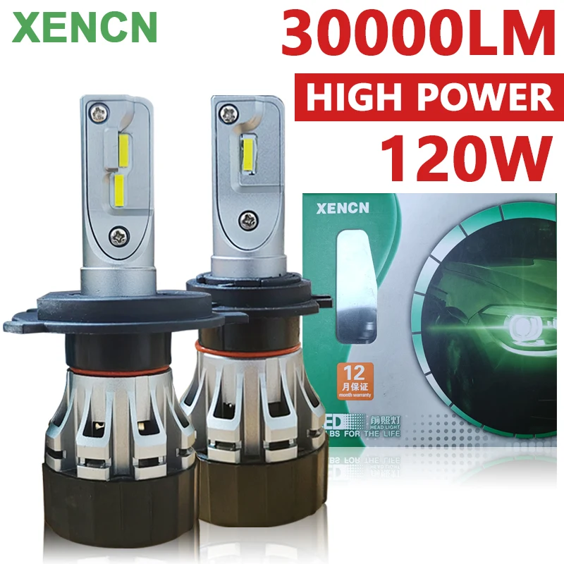 

XENCN LED H1 H4 H7 Автомобильная фара H11 HB3 9005 HB4 9006 Противотуманная фара Автоматические лампы 30000LM 120W Высокая мощность LED 6000K Холодный белый свет 2x