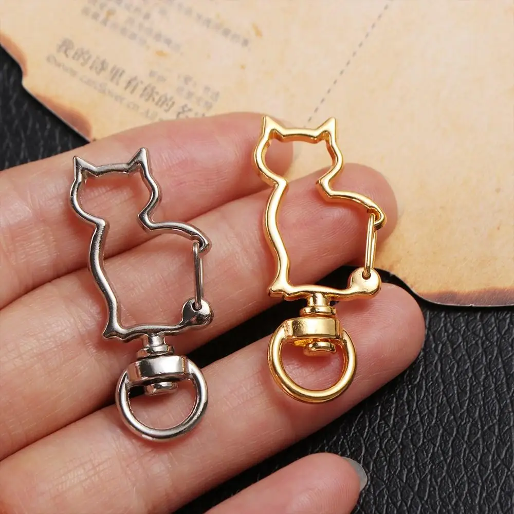 Handmade Alloy Cat Lobster Claw Clasp Keyring Making Ornament Cat Connecting Ring Pendant Metal DIY Keychain Buckle Gift