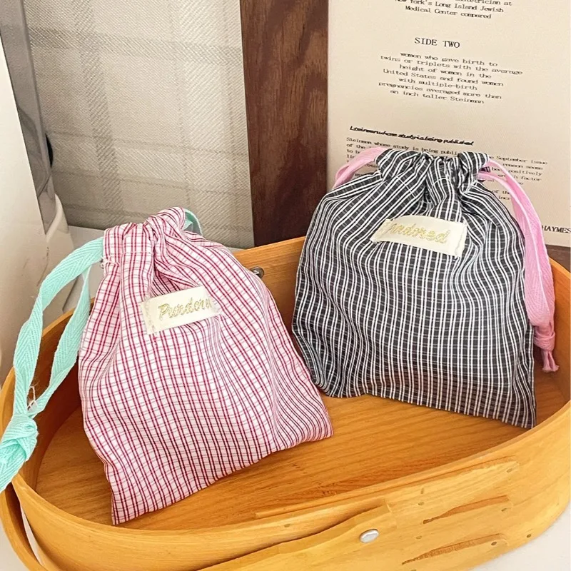 

Casual Plaid Women Drawstring Storage Bags Travel Portable Ladies Clutch Pouch Lightweight Simple Female Handbags Cosmetic Bag