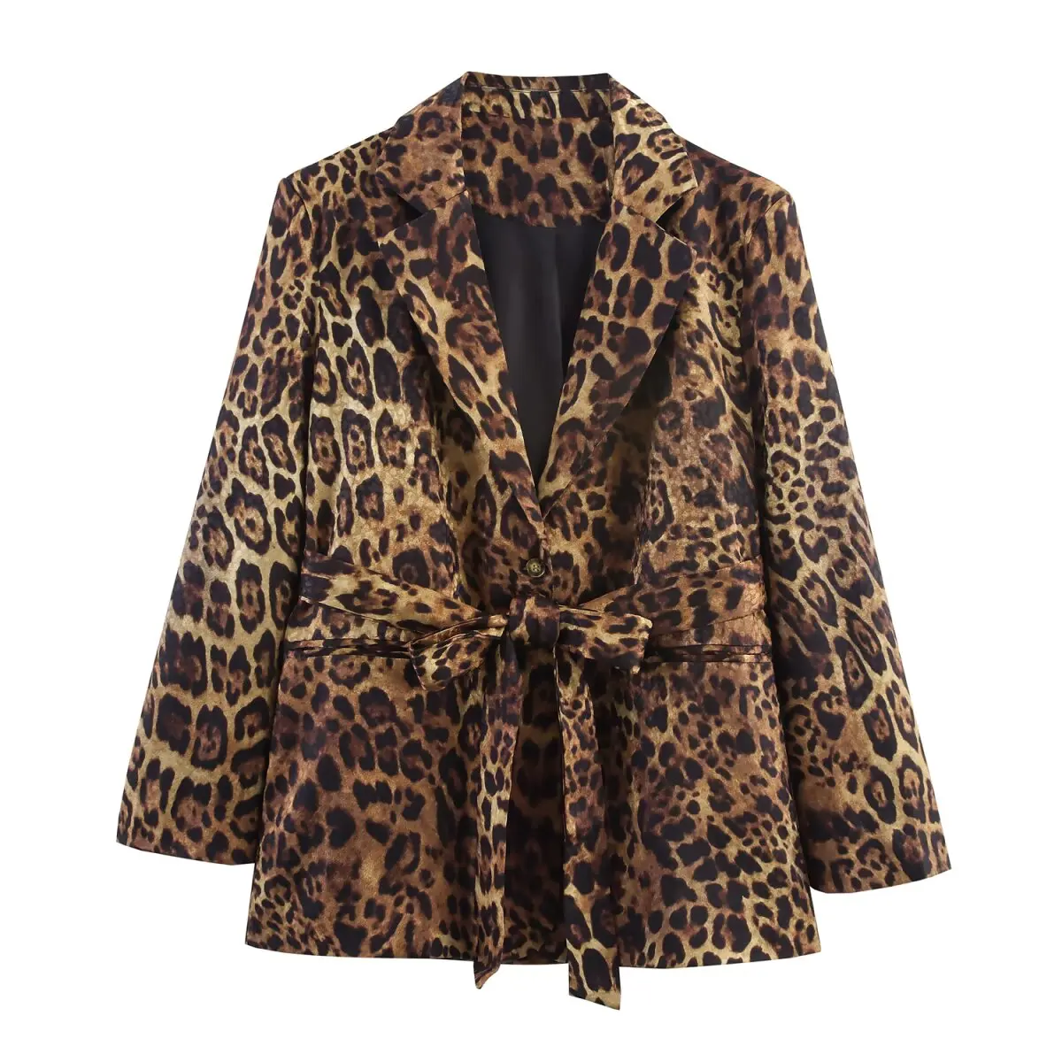 

ЖЕНСКАЯ мода 2025 года, осенняя новинка в европейском и американском стиле с поясом, пиджак с длинными рукавами и животным принтом, верхняя одежда Mujer
