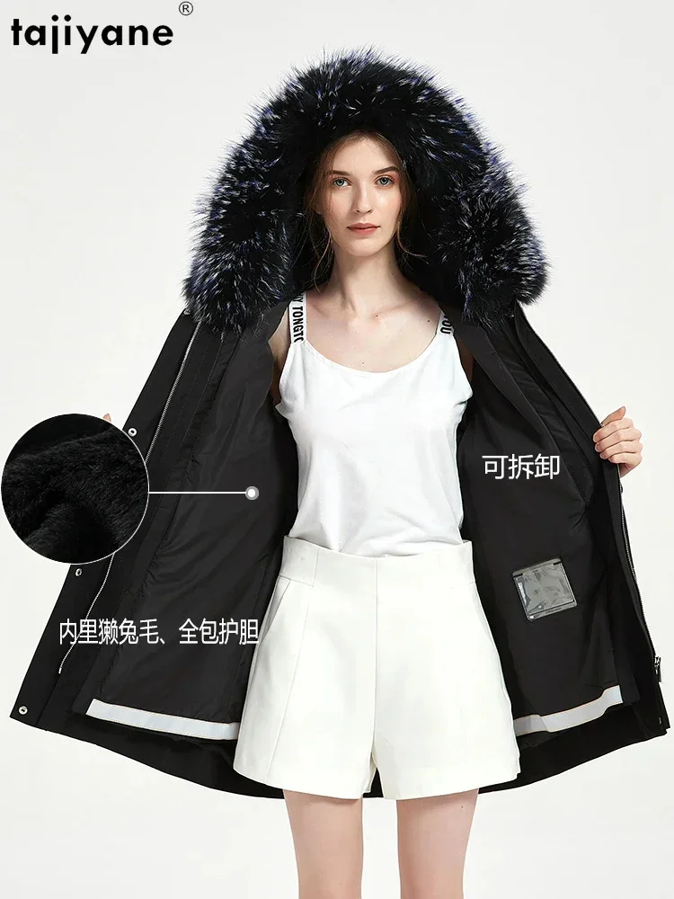 Real Tajiyane Fur Parkas Female Detachable Rex Rabbit Liner Coat for Women Winter Fox Collar Raglan Sleeve Loose Jacket