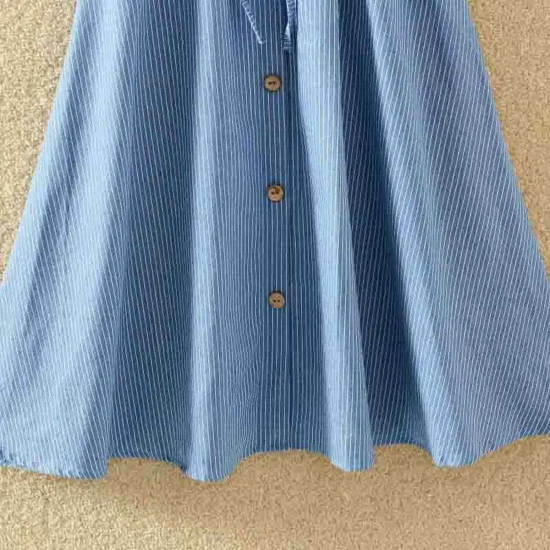 Women Single-Breasted High-Waist Mid-Length Skirt Solid Color Denim Skirt