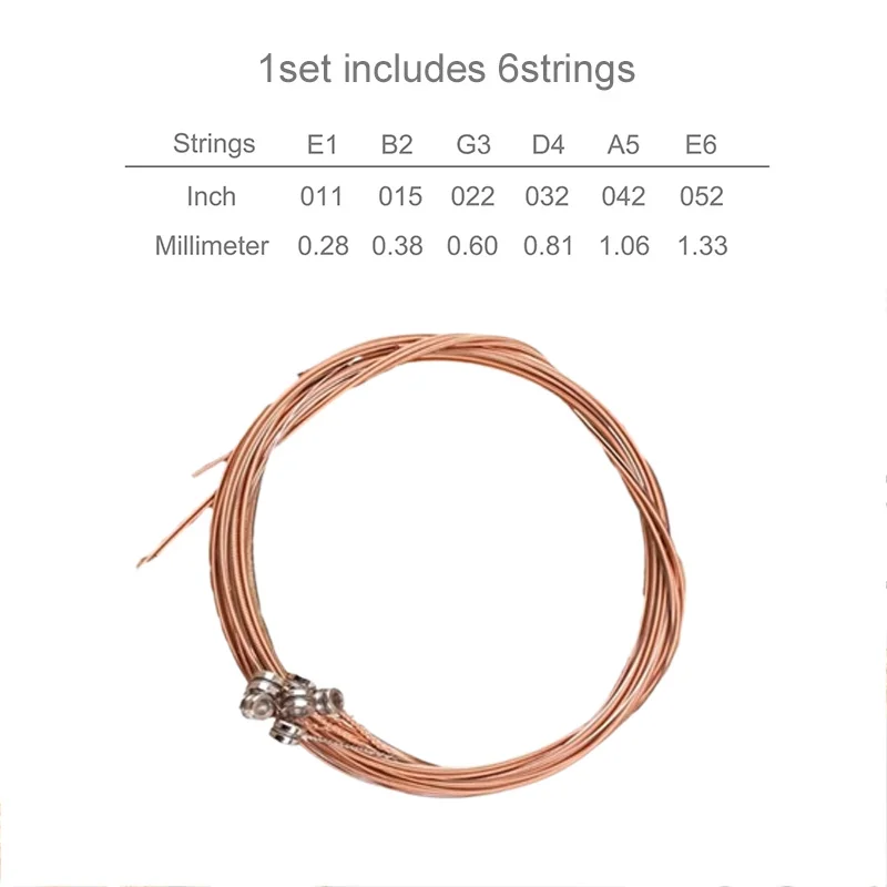Red Copper Acoustic Guitar Strings & Picks Kit Wound Replacement Strings Metal Loops Random Color Celluloid Plectrums for TMZ