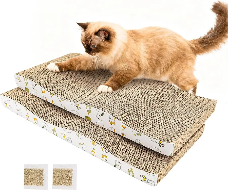 

PatiencET Cat Scratch Pad 2 Pack, Waved Cardboard Cat Scratcher with Catnips, Scratching Board for Small Medium Size Cats, Kitte