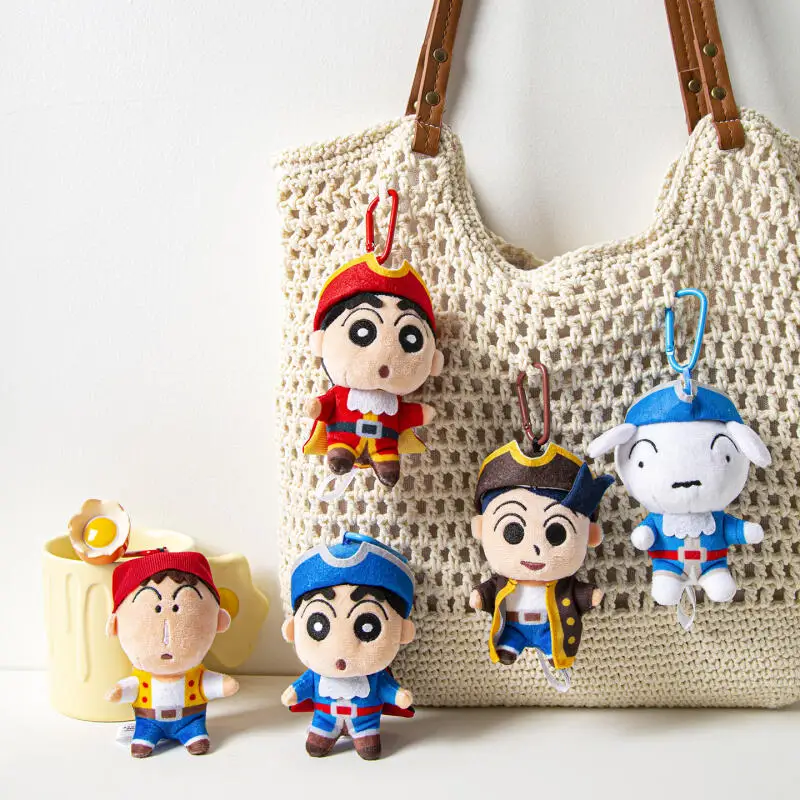 Crayon Shinchan Pirate Style Fluffy Plush Pendant Anime Stuffed Doll Bag Clip Cute Creative Decor Gift for Daily Backpack Use