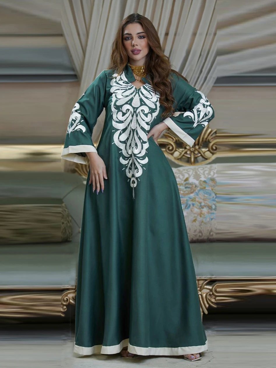 Ramadan Eid Robe Abaya Dress for Women Embroidery Party Long Dresses for Prayer Kaftan Abaya Dubai Arabic Turkey Islam Indian