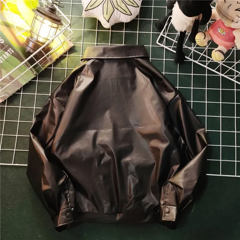 Vintage Style Men's PU Leather Bomber Coat Autumn Winter Windproof Jacket with Large Pockets Brown Oversized Flight Jacket​