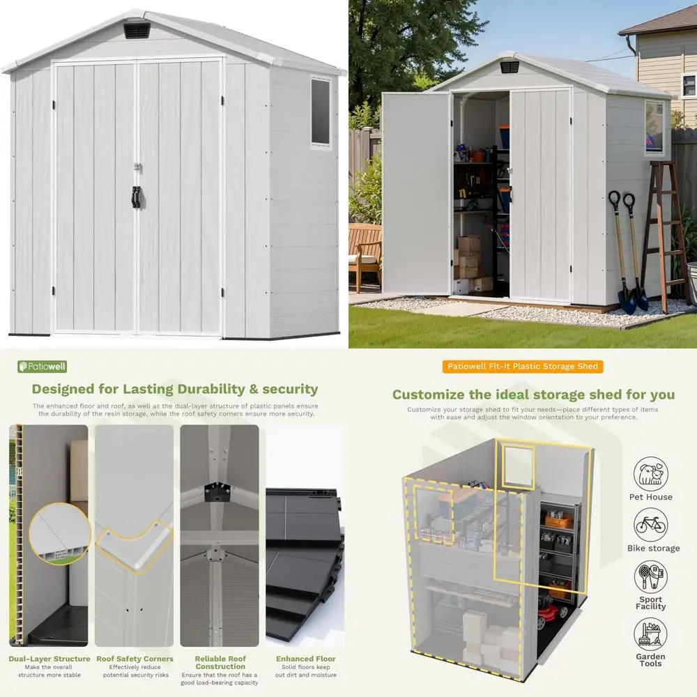 

Weatherproof Outdoor Storage Shed - 6x4 FT Plastic Garden Shed with Lockable Door, Window, and Floor for Tool Storage