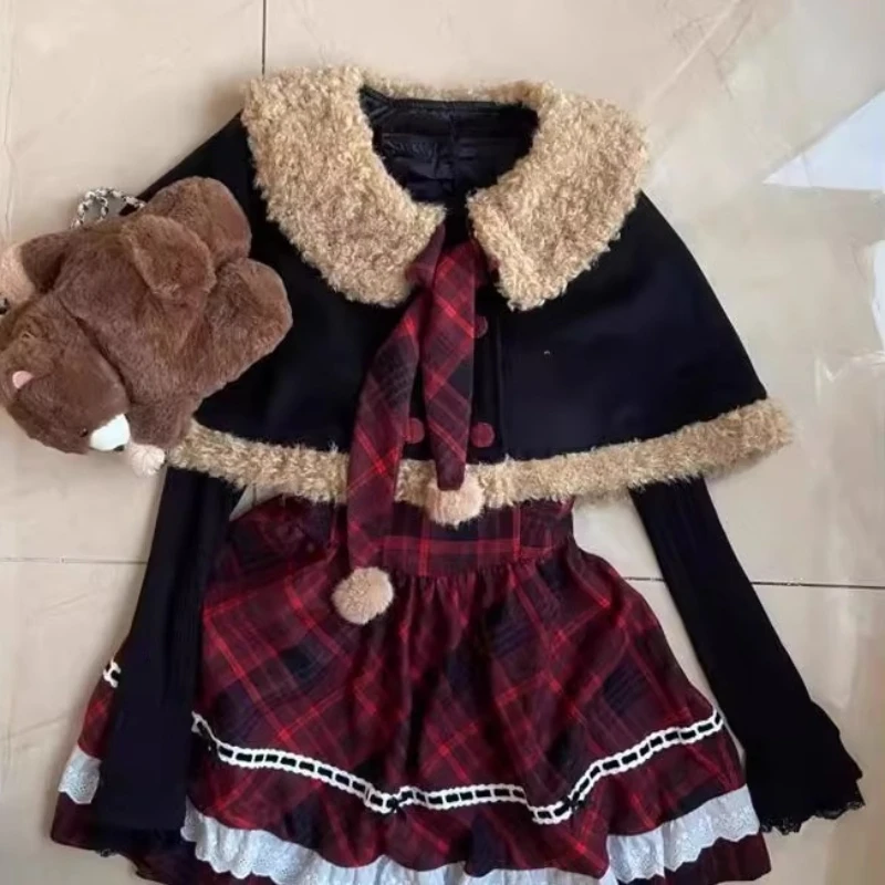 2025 شتاء جديد عيد الميلاد جو المرأة مجموعة أفخم معطف الرأس وهمية قطعتين منقوشة الربط فساتين قطعتين مجموعات السيدات #4