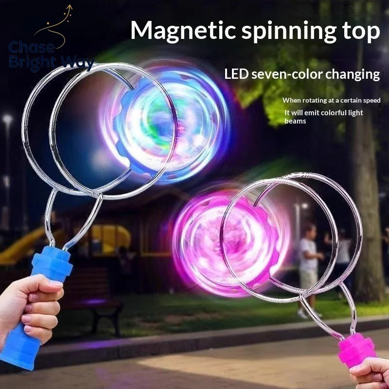 1 Set Kids Gift LED Magnetic Orbit Gyroscope Toy Magic Spinning Top With Rail Hand Cranked Luminous Flashing Lights Spinning Top