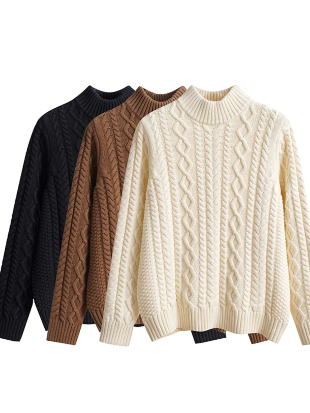 

Autumn and Winter New Women's Sweater, Simple Retro Semi High Neck Pure Cotton Thick Knit Base Pullover Sweater