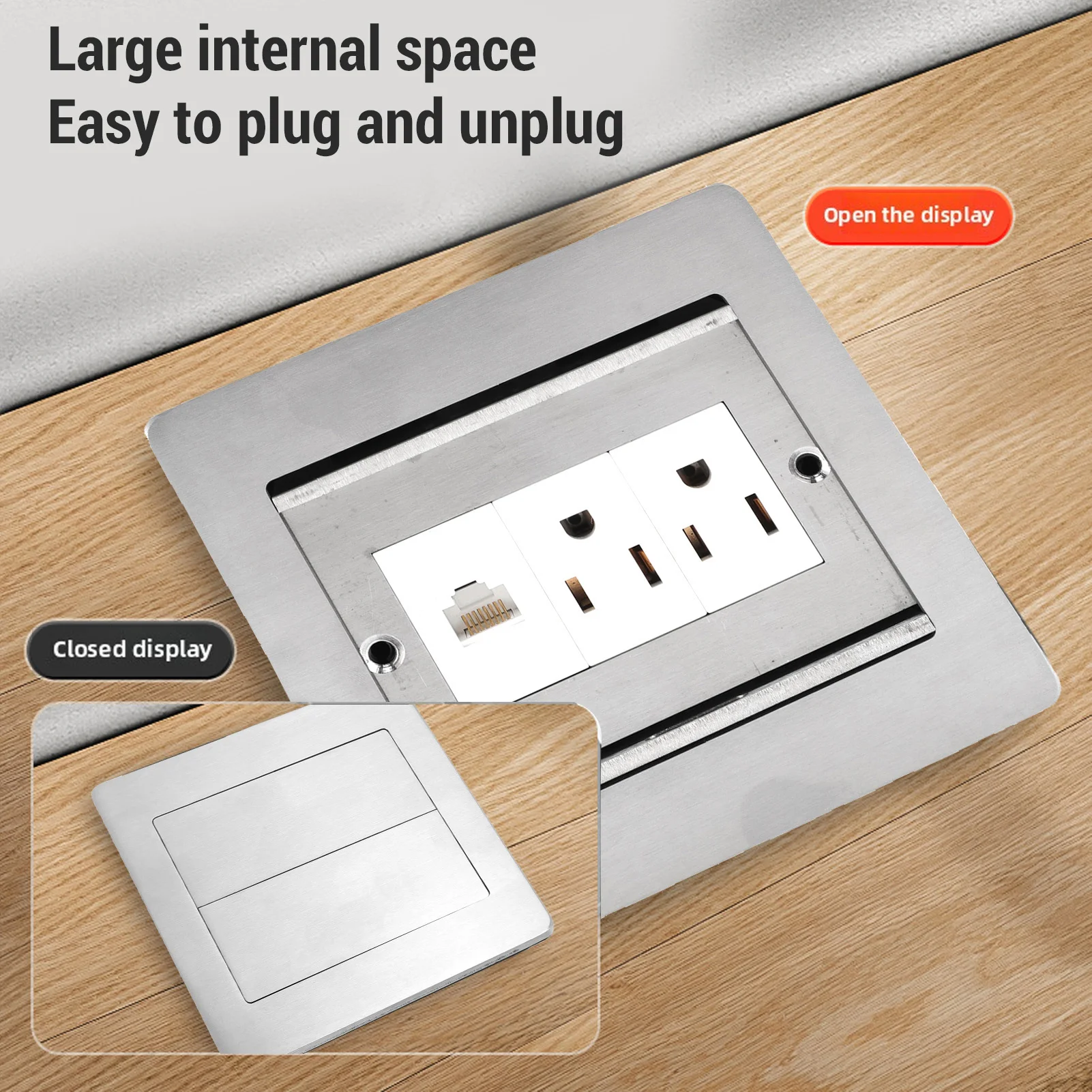 

Встраиваемая напольная розетка 2x3 с разъемом LAN и выдвижной крышкой для кухни, гостиной, офиса