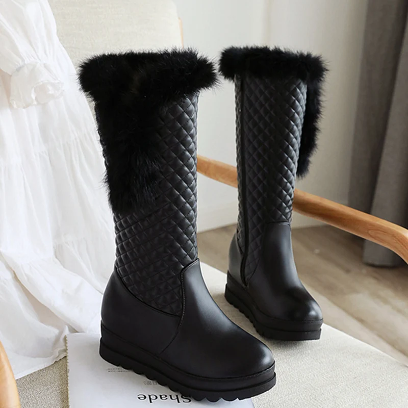 Warm Pink White Snow Boots Women Winter Shoes 2024 Wedges Flats Knee High Boot Female Platform Fur Plush Long Shoes Waterproof - view 3