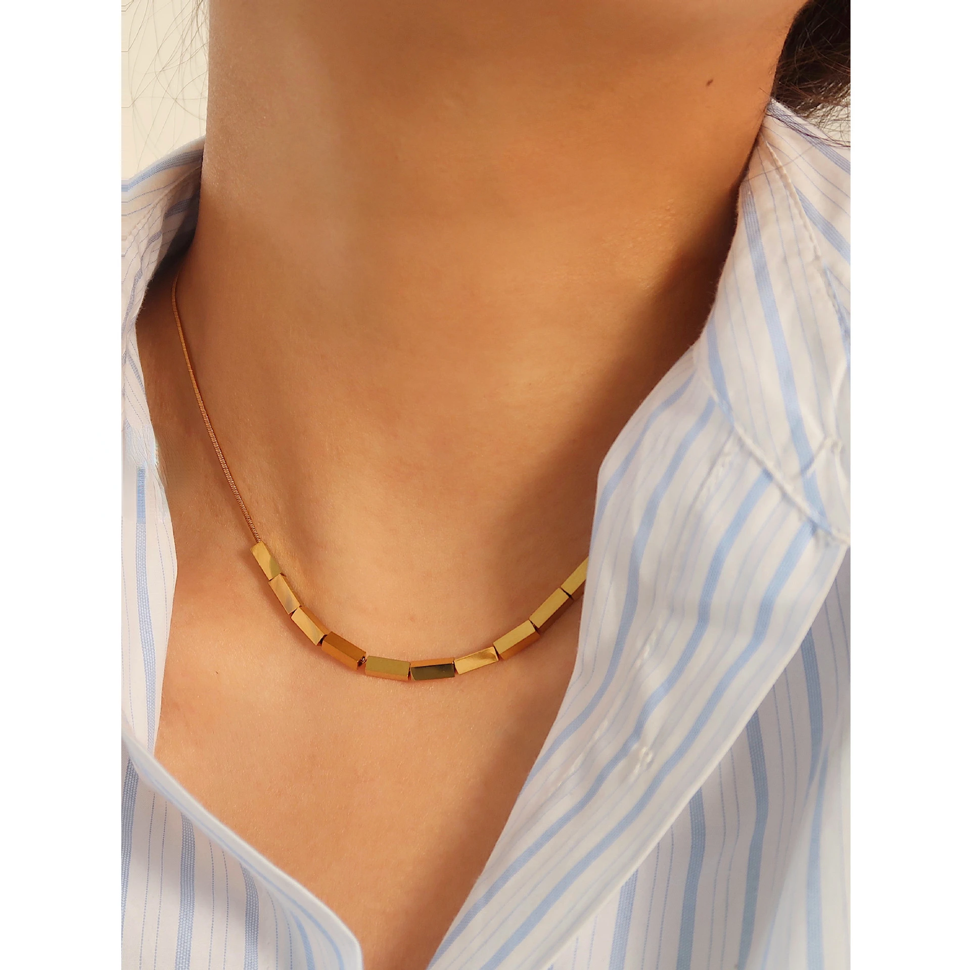 Small Square Necklace Bull Polishing Shiny Simple Snake Bone Chain Niche Design