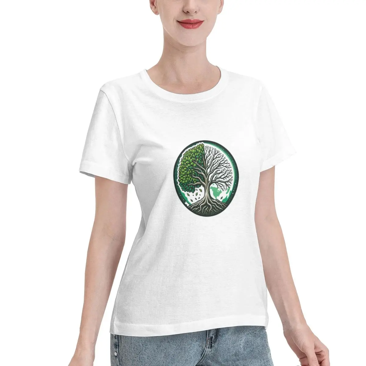 No Fade Climate Change Tree Women's T-shirt College Wear Spring Autumn Top