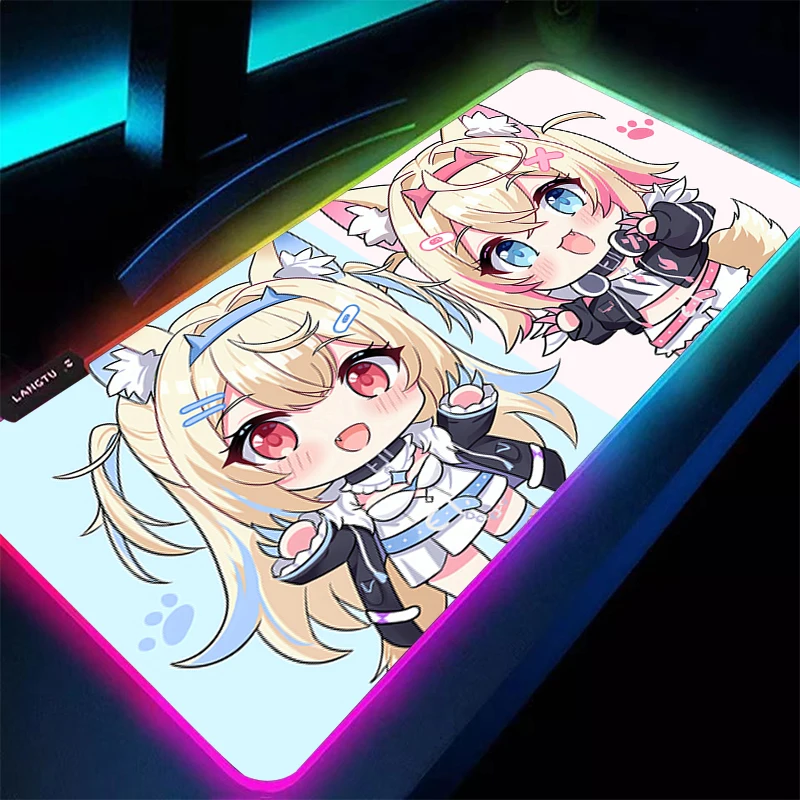 

RGB Mouse Pad Gamer Decoracion Desk Mat Hololive Mococo Fuwawa Abyssgard Mousepad LED PC Gaming Accessories Varmilo Keyboard Pad