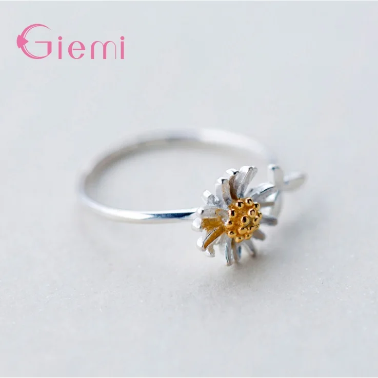 Personality Vintage Finger Jewelry 925 Sterling Silver Daisy Flower Rings Adjustable for Women Girl Opening Rings