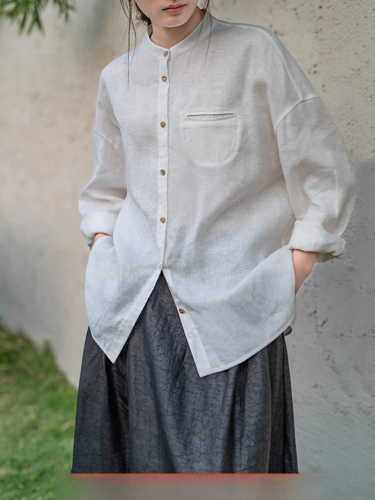 

Original 00% Linen 9-Piece Sand Waed Long Commute irt oulder-Drift Sle Casual Women's Faion Spring Collection