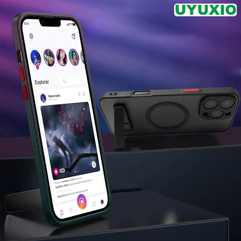 حافظة هاتف محمول مغناطيسية UYUXIO مع مسند لهاتف iPhone 17 16 Pro Max 15 14 Plus 13 12 Mini 11 غطاء شفاف مع حامل #1