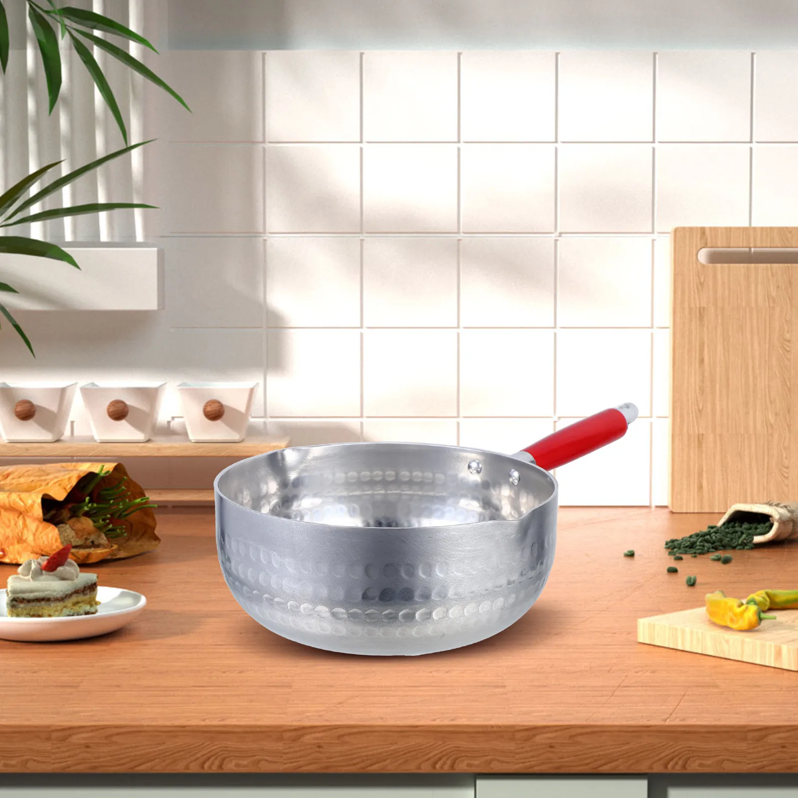

Japanese Milk Snow Pan Wooden Handle Aluminum Even Heat Melting Pot For Chocolate Treats Dual Spouts Sauce Soups Kitchen