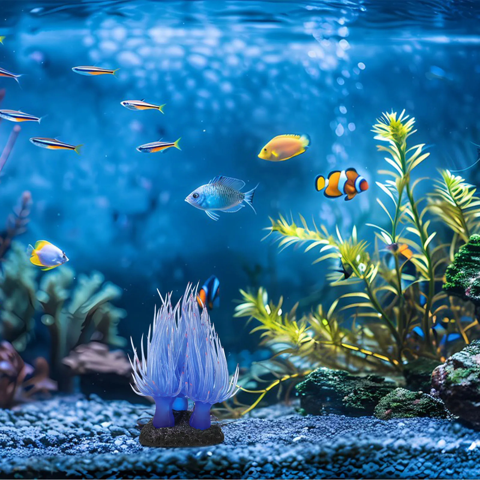 

Artificial Coral Fish Tank Ornament Aquarium Decoration Blue Lifelike Sea Anemone With Base Non Toxic Water Landscape Soft Coral
